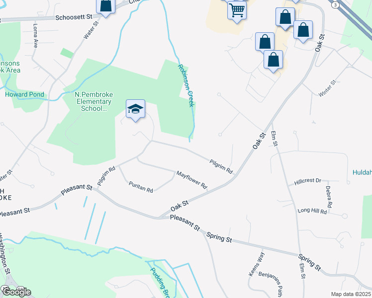 map of restaurants, bars, coffee shops, grocery stores, and more near 100 Pilgrim Road in Pembroke