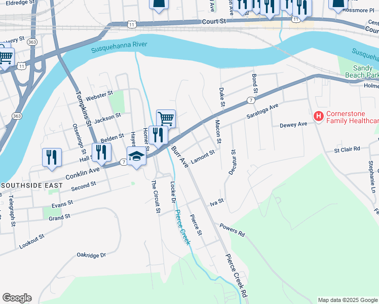 map of restaurants, bars, coffee shops, grocery stores, and more near 4 Thompson St in Binghamton