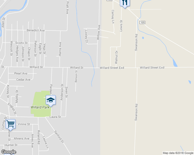 map of restaurants, bars, coffee shops, grocery stores, and more near 574 Willard St in Jamestown