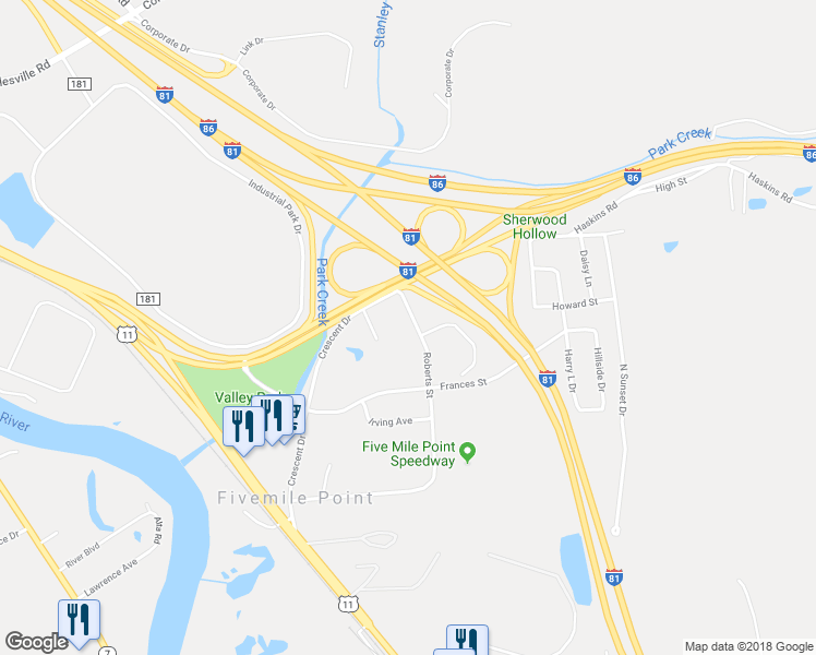 map of restaurants, bars, coffee shops, grocery stores, and more near 18 Roberts Street in Kirkwood