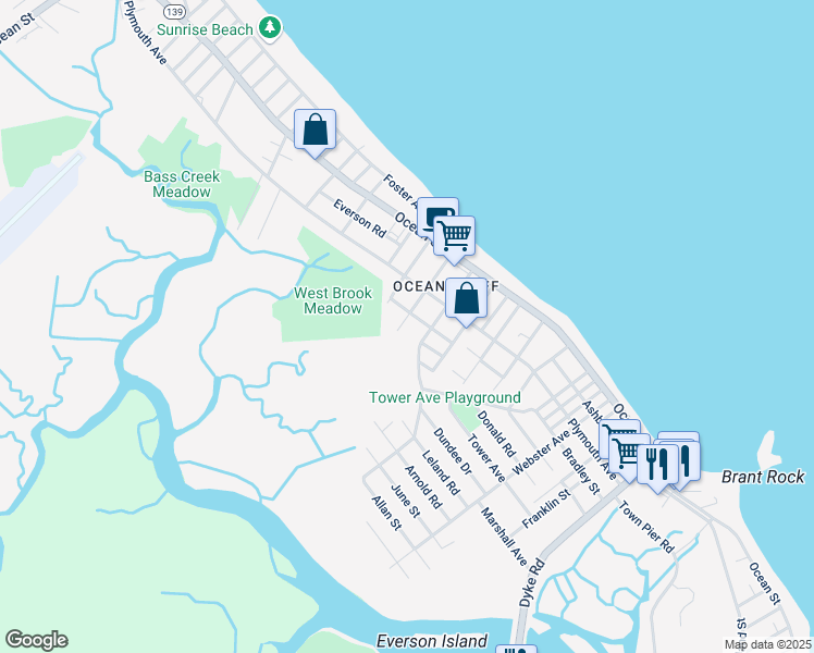 map of restaurants, bars, coffee shops, grocery stores, and more near 66 Saginaw Avenue in Marshfield