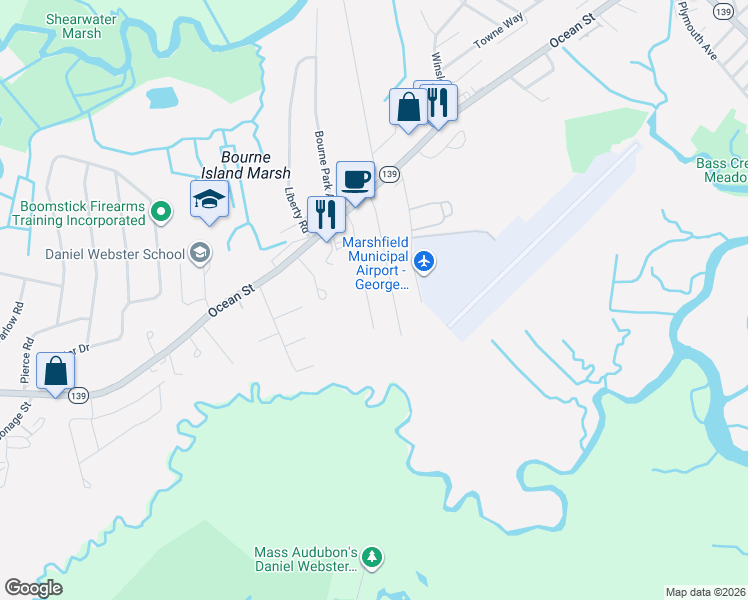 map of restaurants, bars, coffee shops, grocery stores, and more near 24 Gratto Road in Marshfield