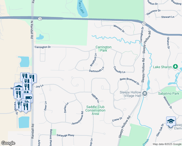 map of restaurants, bars, coffee shops, grocery stores, and more near 2895 Dartmouth Lane in West Dundee