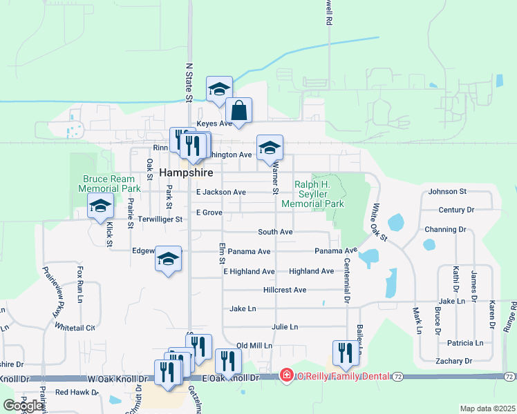 map of restaurants, bars, coffee shops, grocery stores, and more near 280 East Grove in Hampshire
