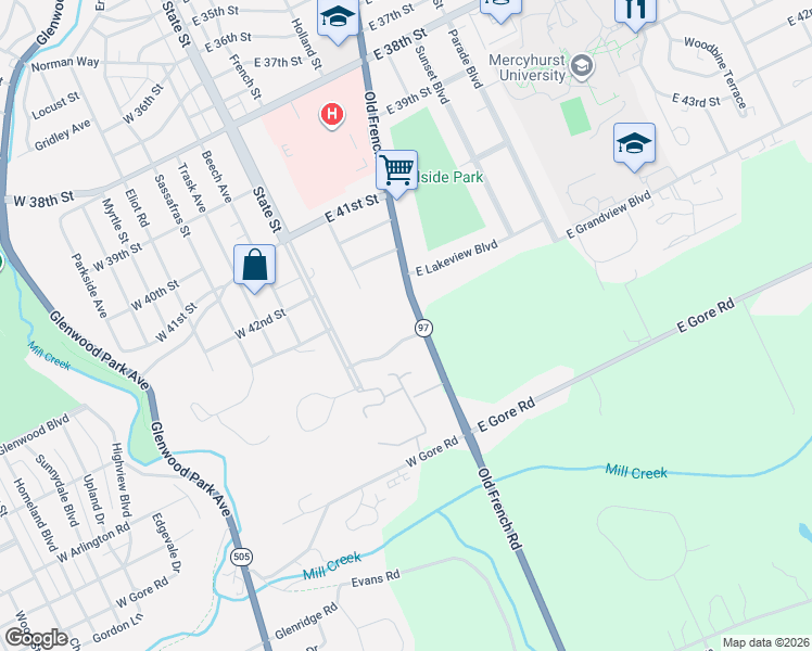 map of restaurants, bars, coffee shops, grocery stores, and more near 137 East Arlington Road in Erie