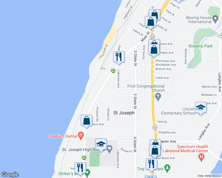 map of restaurants, bars, coffee shops, grocery stores, and more near 418 La Salle Avenue in Saint Joseph