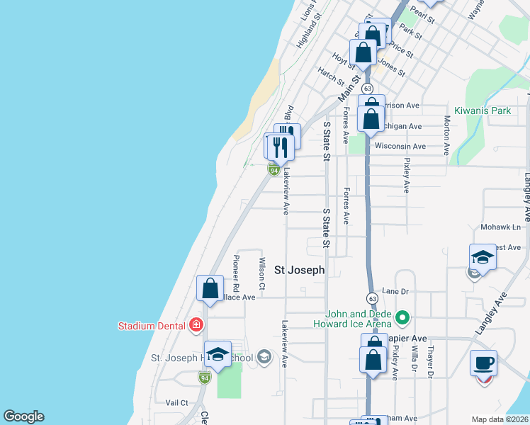 map of restaurants, bars, coffee shops, grocery stores, and more near 1918 Lakeview Avenue in St. Joseph