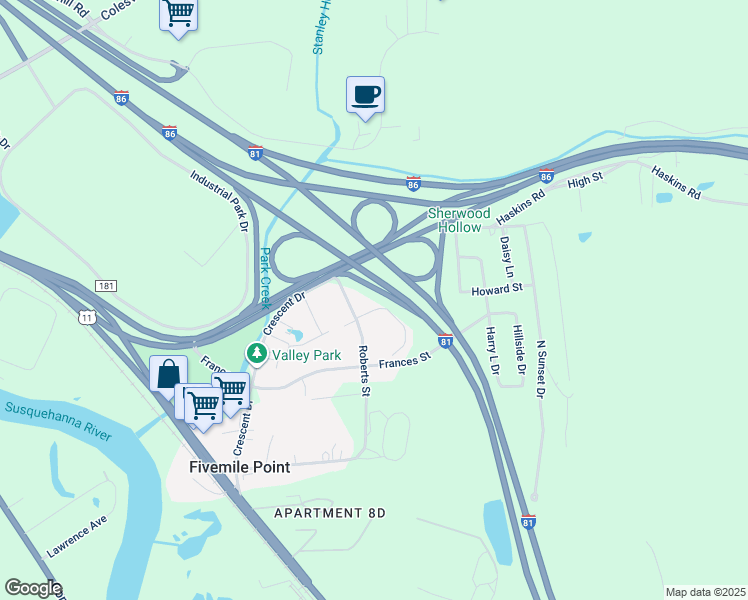 map of restaurants, bars, coffee shops, grocery stores, and more near 21 Roberts Street in Kirkwood