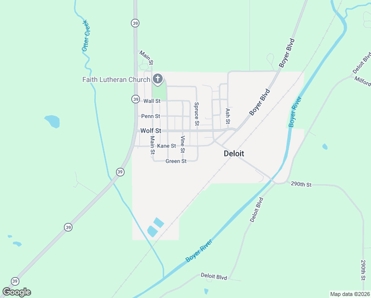 map of restaurants, bars, coffee shops, grocery stores, and more near Greene Street in Deloit