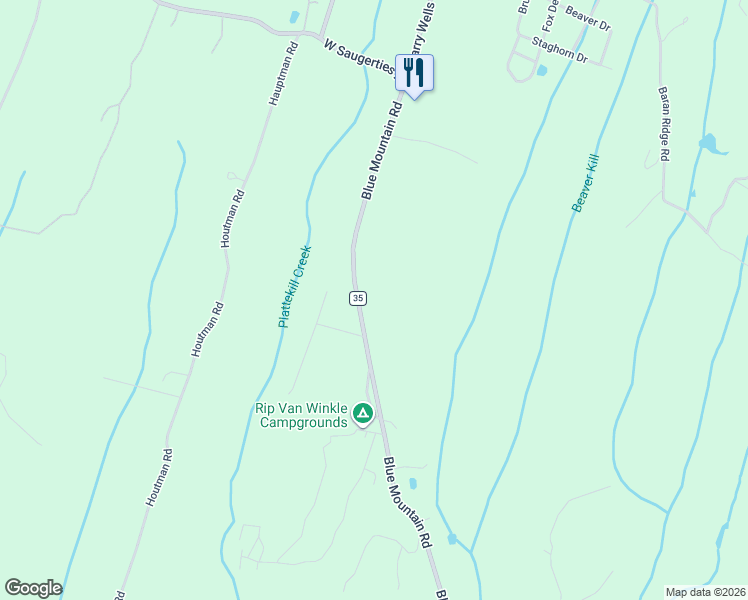 map of restaurants, bars, coffee shops, grocery stores, and more near 200 Blue Mountain Road in Saugerties