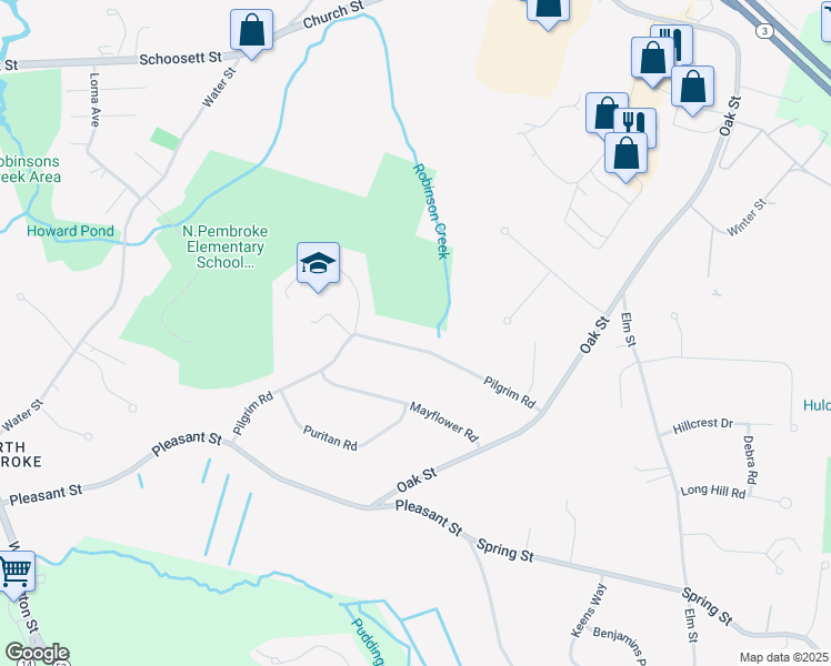 map of restaurants, bars, coffee shops, grocery stores, and more near 100 Pilgrim Road in Pembroke