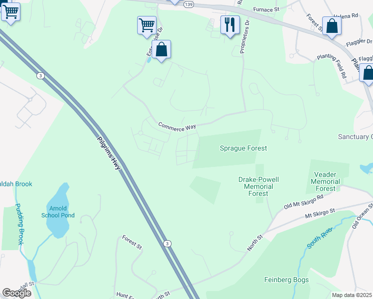 map of restaurants, bars, coffee shops, grocery stores, and more near Commerce Road in Marshfield