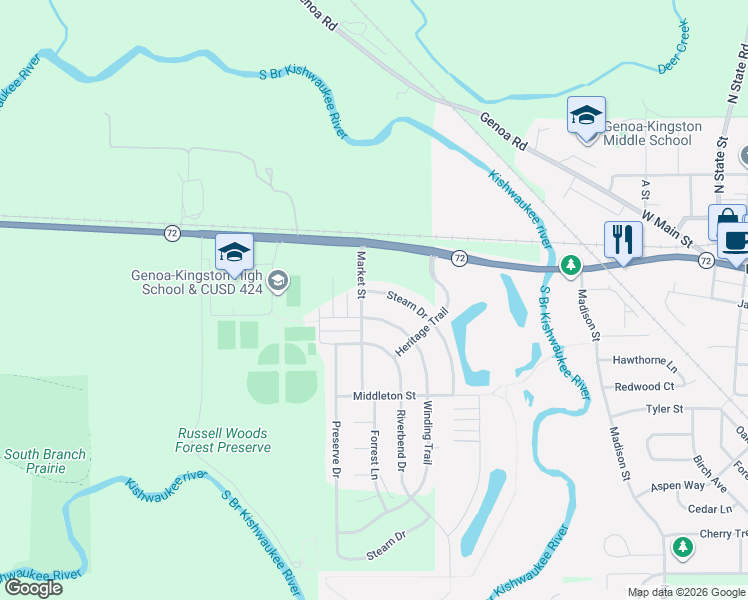 map of restaurants, bars, coffee shops, grocery stores, and more near 200 Stearn Drive in Genoa