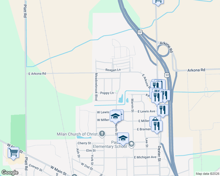 map of restaurants, bars, coffee shops, grocery stores, and more near 1219 Daisy Lane in Milan