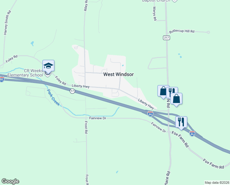 map of restaurants, bars, coffee shops, grocery stores, and more near 78 Liberty Highway in Windsor