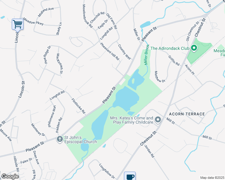 map of restaurants, bars, coffee shops, grocery stores, and more near Pleasant Street in Franklin