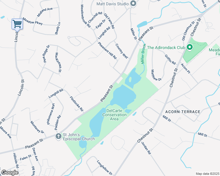 map of restaurants, bars, coffee shops, grocery stores, and more near Pleasant Street in Franklin