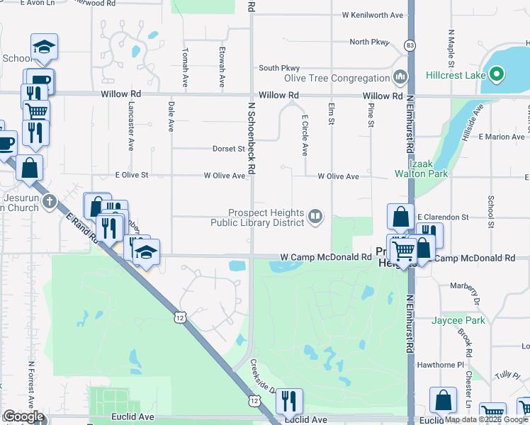 map of restaurants, bars, coffee shops, grocery stores, and more near 102 Prospect Court in Prospect Heights