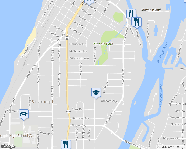 map of restaurants, bars, coffee shops, grocery stores, and more near 950 Lewis Avenue in St. Joseph