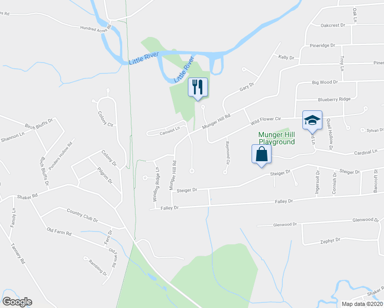 map of restaurants, bars, coffee shops, grocery stores, and more near Whispering Wind Lane in Westfield
