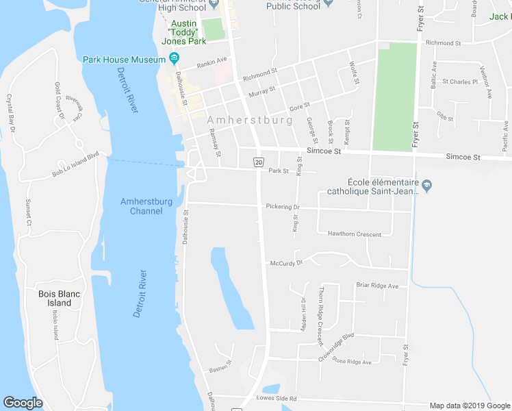 map of restaurants, bars, coffee shops, grocery stores, and more near 130 Pickering Drive in Amherstburg