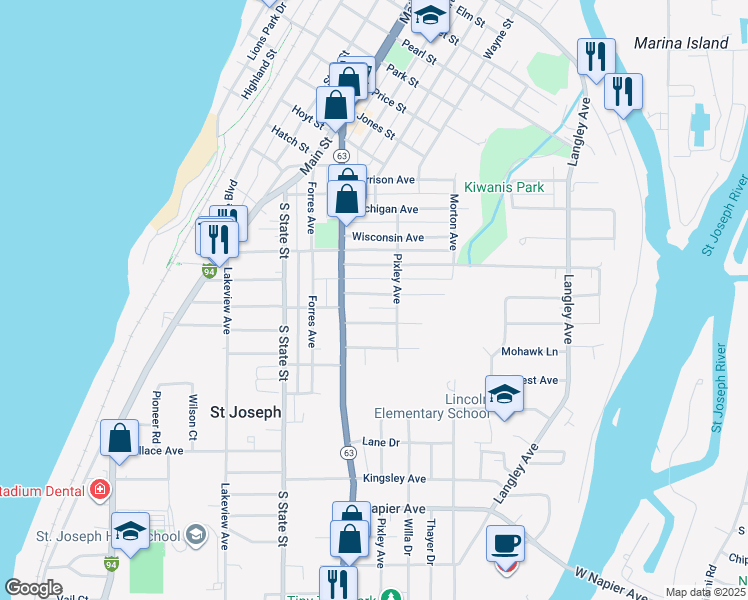 map of restaurants, bars, coffee shops, grocery stores, and more near 826 Lewis Avenue in St. Joseph