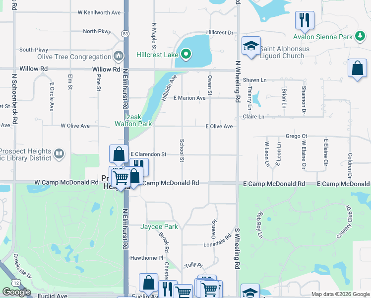 map of restaurants, bars, coffee shops, grocery stores, and more near 200 East Clarendon Street in Prospect Heights