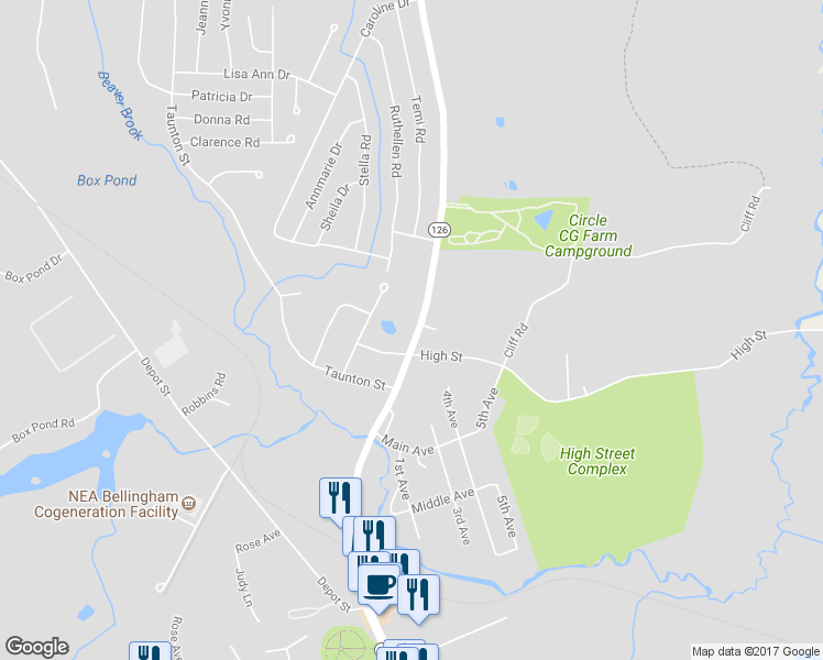 map of restaurants, bars, coffee shops, grocery stores, and more near 92 North Main Street in Bellingham