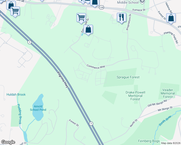 map of restaurants, bars, coffee shops, grocery stores, and more near 1 Chestnut Street in Marshfield