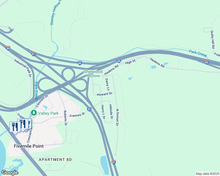 map of restaurants, bars, coffee shops, grocery stores, and more near 1-99 Daisy Ln in Broome