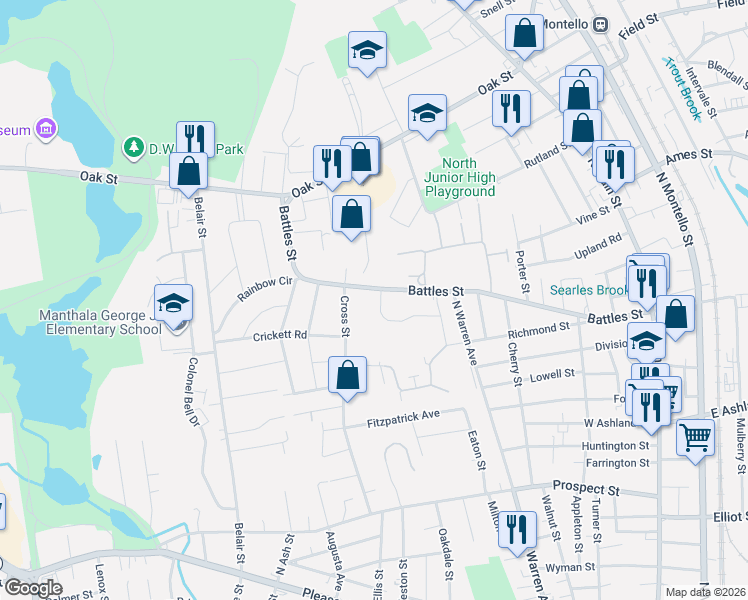 map of restaurants, bars, coffee shops, grocery stores, and more near 69 Kurland Avenue in Brockton