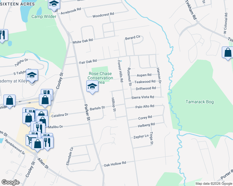 map of restaurants, bars, coffee shops, grocery stores, and more near 127 Millbrook Road in Springfield