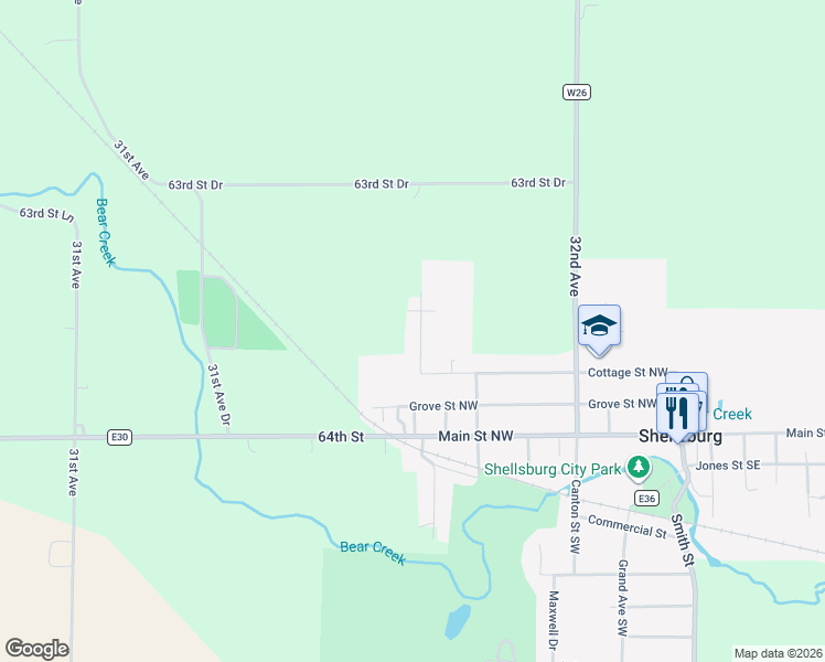 map of restaurants, bars, coffee shops, grocery stores, and more near 208 Northgate St NW in Shellsburg