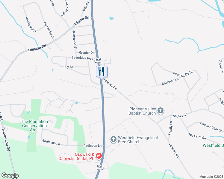 map of restaurants, bars, coffee shops, grocery stores, and more near 28 Tannery Road in Westfield
