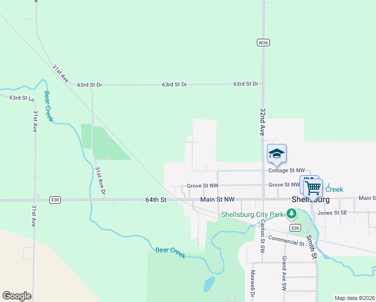 map of restaurants, bars, coffee shops, grocery stores, and more near 208 Northgate St NW in Shellsburg