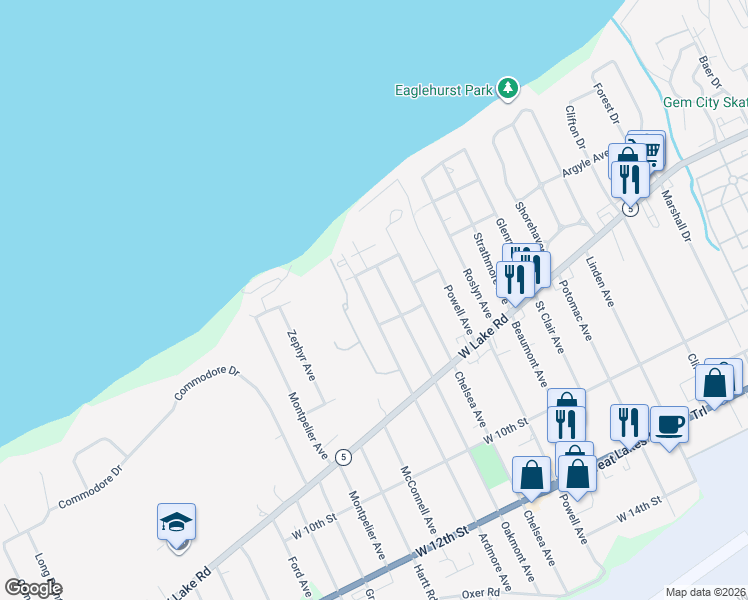 map of restaurants, bars, coffee shops, grocery stores, and more near 507 Ardmore Ave in Erie
