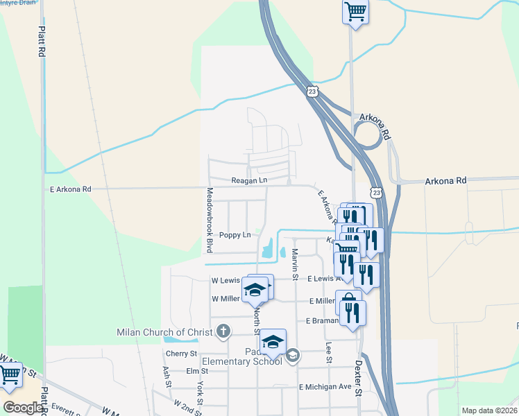 map of restaurants, bars, coffee shops, grocery stores, and more near 1250 North Street in Milan