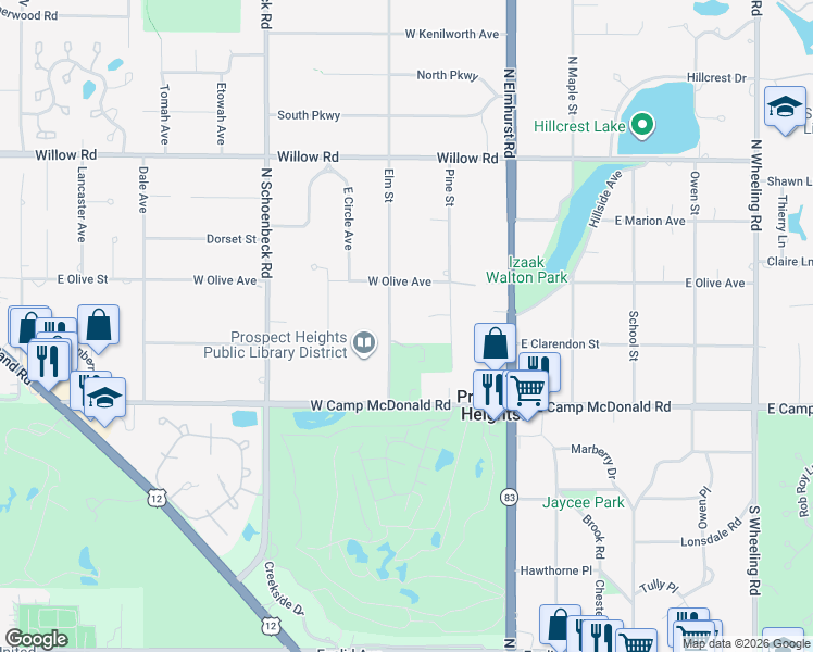 map of restaurants, bars, coffee shops, grocery stores, and more near 103 Elm Street in Prospect Heights