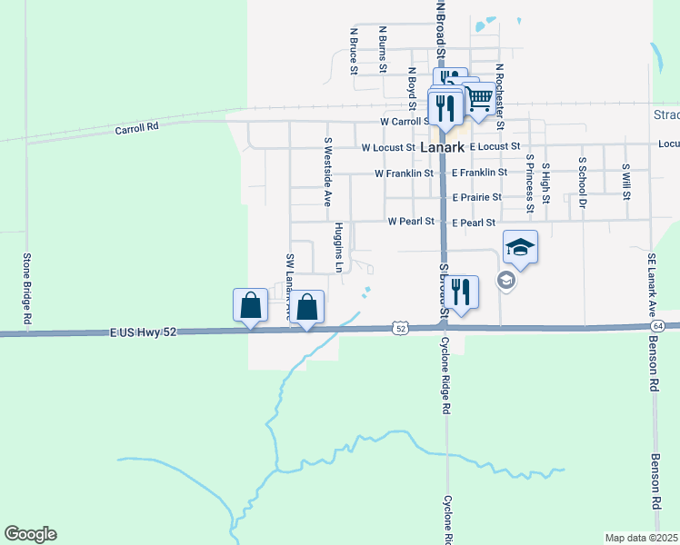 map of restaurants, bars, coffee shops, grocery stores, and more near 598 Huggins Ln in Lanark