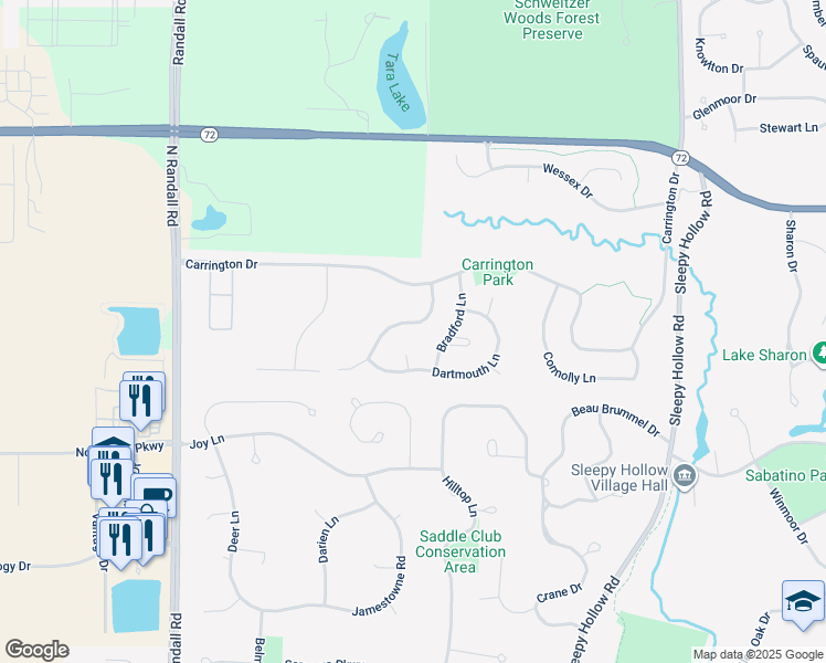 map of restaurants, bars, coffee shops, grocery stores, and more near 639 Somerset Avenue in West Dundee