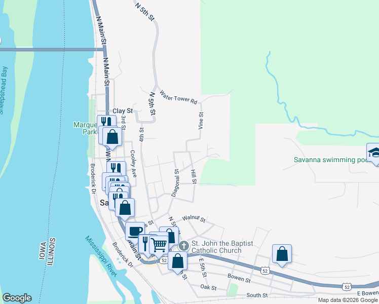 map of restaurants, bars, coffee shops, grocery stores, and more near 23 Summit Avenue in Savanna
