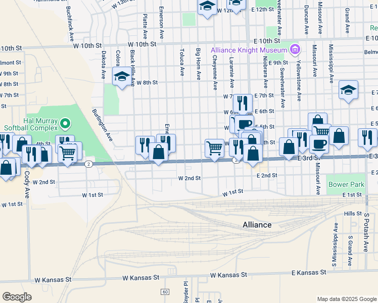 map of restaurants, bars, coffee shops, grocery stores, and more near 307-309 Toluca Avenue in Alliance
