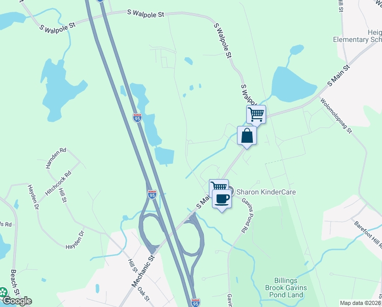 map of restaurants, bars, coffee shops, grocery stores, and more near 91 Old Post Road in Sharon