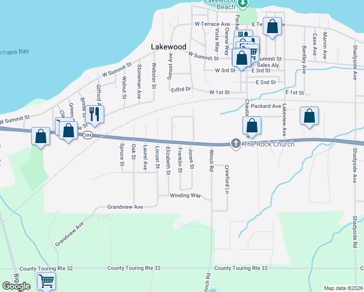 map of restaurants, bars, coffee shops, grocery stores, and more near 65 West Fairmount Avenue in Lakewood