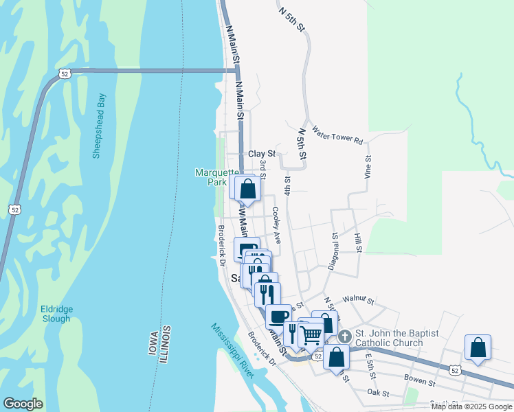 map of restaurants, bars, coffee shops, grocery stores, and more near 700-798 3rd Street in Savanna