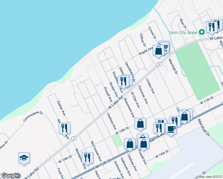 map of restaurants, bars, coffee shops, grocery stores, and more near in Erie County