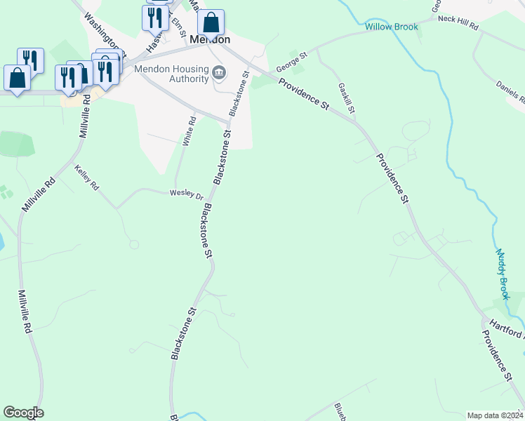 map of restaurants, bars, coffee shops, grocery stores, and more near in Mendon