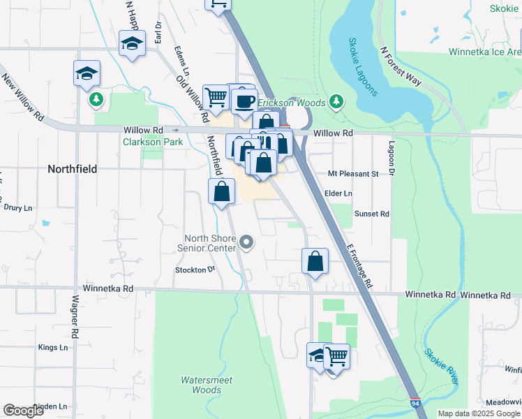 map of restaurants, bars, coffee shops, grocery stores, and more near 1721 Northfield Square in Northfield