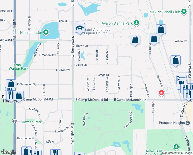 map of restaurants, bars, coffee shops, grocery stores, and more near 15 West Leon Lane in Prospect Heights