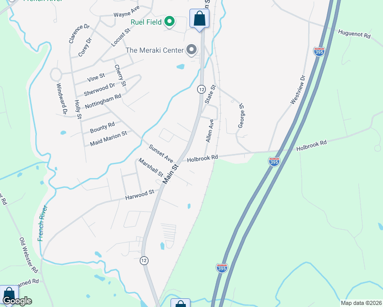 map of restaurants, bars, coffee shops, grocery stores, and more near 126 Main Street in Oxford